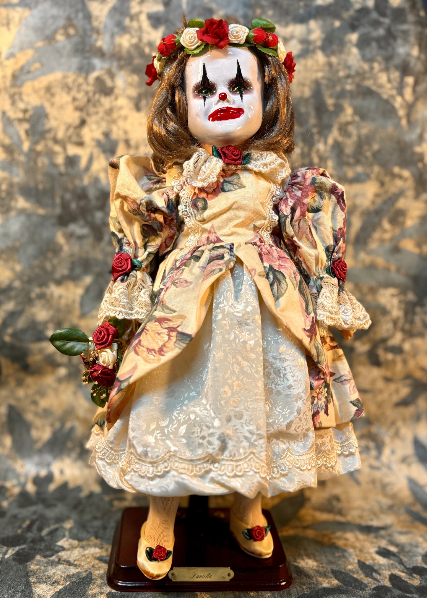 Flower crown clown doll