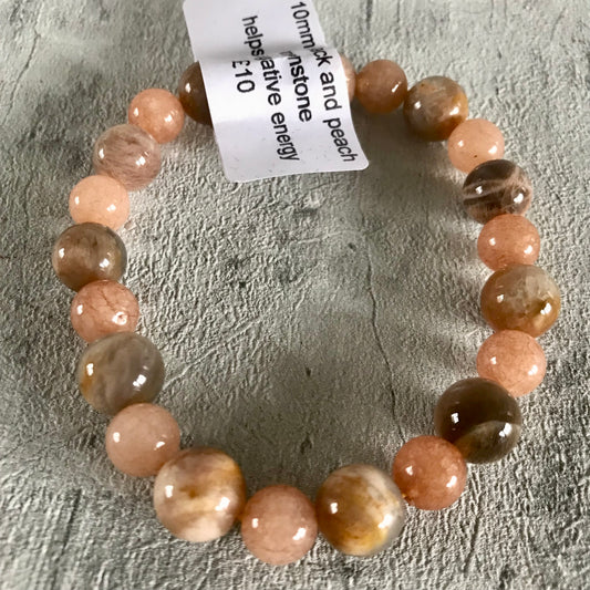 Black and peach moonstone crystal bead bracelet